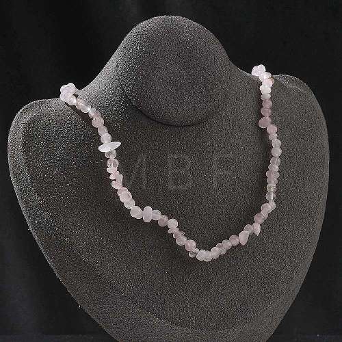 Natural Rose Quartz Chip Beaded Necklaces for Men Women NJEW-G159-01T-1