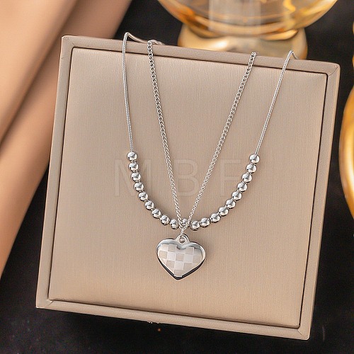 304 Stainless Steel Heart Pendant Necklaces Sets NJEW-H046-02P-1