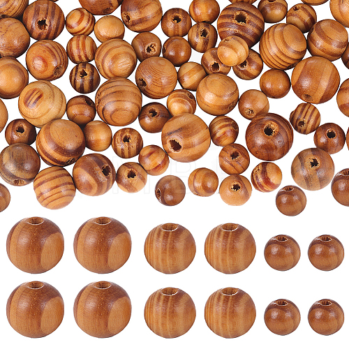 Gorgecraft 300Pcs 3 Styles Round Natural Wood Beads WOOD-GF0001-89B-1