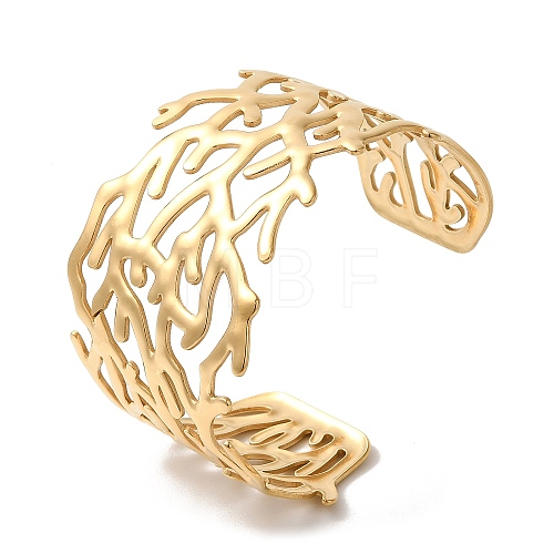 Titanium Steel Branch Open Cuff Bangles for Women BJEW-G719-01G-1