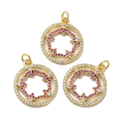 Rack Plating Brass Pave Cubic Zirconia Pendants KK-O142-46G-1