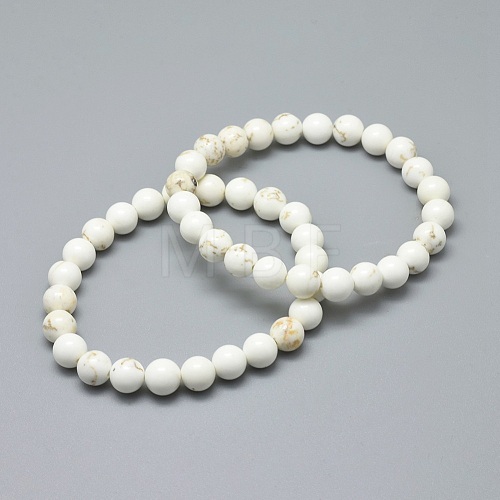 Natural Magnesite Bead Stretch Bracelets BJEW-K212-A-008-1