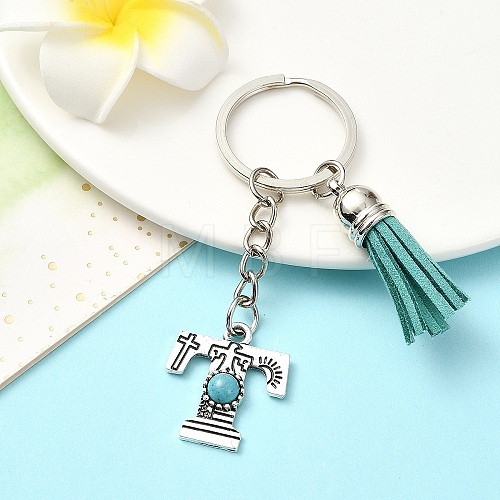 Alloy with Resin Imitation Synthetic Turquoise Keychain KEYC-YW00087-20-1