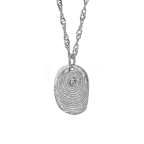 Stainless Steel Textured Oval Pendant Necklaces QQ8734-2-1