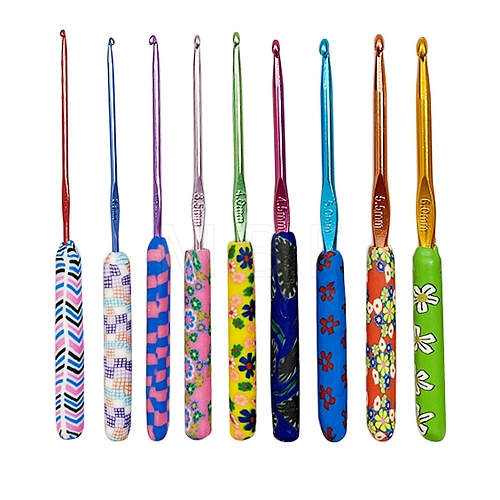 9Pcs Printed Aluminum Diverse Size Crochet Hooks Set PW-WG18832-02-1