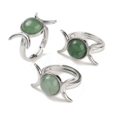 Natural Green Aventurine Adjustable Rings RJEW-K271-01P-12-1