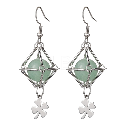 Natural Green Aventurine Dangle Earrings EJEW-JE05600-04-1