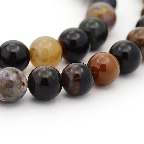 Natural Petrified Wood Round Bead Strands G-P070-69-4mm-1