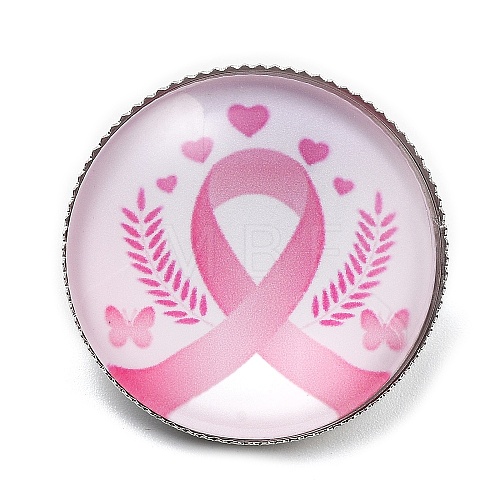 Breast Cancer Awareness Ribbon Glass Brooches JEWB-L019-01G-1