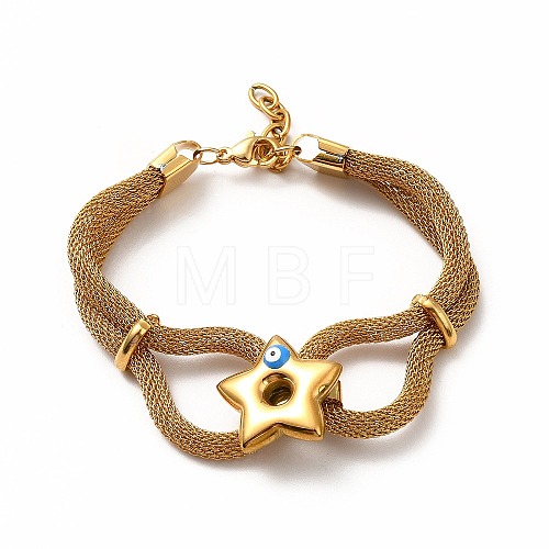 Enamel Star with Evil Eye Link Bracelet BJEW-F447-05G-1