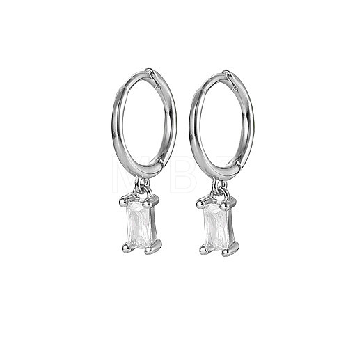 Anti-Tarnish Platinum Rhodium Plated 925 Sterling Silver Dangle Hoop Earrings for Women SY2365-10-1