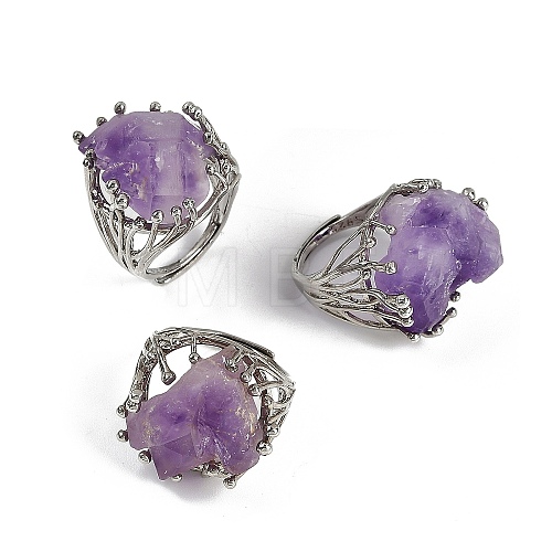 Nuggets Natural Amethyst Finger Rings RJEW-P128-08P-D-1