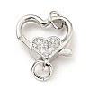 Brass Micro Pave Clear Cubic Zirconia Heart Lobster Claw Clasps KK-G416-35P-1