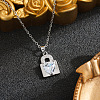 Brass Pave Clear Cubic Zirconia Heart Lock Pendant 201 Stainless Steel Cable Chain Necklaces for Women WGBDC93-01-1
