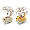 Natural Rose Quartz Chips Tree of Life Decorations with Cat Display Decorations DJEW-K025-03B-1