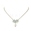 Electroplate Glass Beaded Flower Teardrop Pendant 304 Stainless Steel Cable Chain Necklaces NJEW-MZ00156-03-4