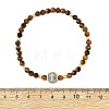 Religion Natural Tiger Eye Beaded Stretch Bracelets with Brass Flat Round with Cross Beads BJEW-JB14360-03-4