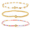 3Pcs 3 Styles Glass Seed Beads & Brass Beads Stretch Bracelets Set for Women VQ8944-1-1