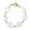 Natural Baroque Keshi Pearl Oval & Natural Larimar & Brass Beaded Bracelets BJEW-JB14338-3
