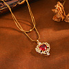Brass Pave Red Cubic Zirconia Heart Pendant Round Snake Chain Double Layer Necklaces for Women WG9EE5F-01-1