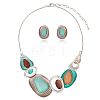 Oval Alloy Enamel Pendant Necklaces & Stud Dangle Earrings Sets for Women WG437DC-01-5