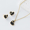 304 Stainless Steel Enamel Heart Pendant Necklace & Stud Earrings Set for Women FZ5218-3-1