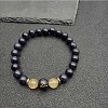 Taurus Round Synthetic Blue Goldstone & Natural Rutilated Quartz Stretch Bracelets for Women Men EA3132-12-1