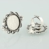 Vintage Adjustable Iron Finger Ring Components Alloy Flower Cabochon Bezel Settings X-PALLOY-O039-10AS-1