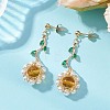 Flower 304 Stainless Steel Cubic Zirconia Dangle Stud Earrings EJEW-TA00800-01-1