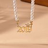Alloy Crown Birth Year Pendant Imitation Pearl Round White Beaded Necklaces for Women FS-WG173C9-16-1