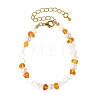 Natural Freshwater Shell Star & Shell Pearl & Natural Amber Chip Beaded Bracelets BJEW-JB14321-3