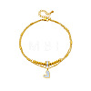 304 Stainless Steel Pave Clear Cubic Zirconia & Natural White Shell Heart Charm Double Layer Anklets for Women FS-WGDE261-01-5