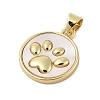 Dog Paw Print Rack Plating Brass with Natural Shells Pendants KK-Z074-25G-2