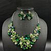 Flower Alloy Glass Pendant Necklaces & Stud Dangle Earrings Sets WGA2AF6-01-1