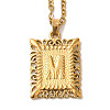 201 Stainless Steel Cable Chain Rectangle with Letter Pendant Necklaces NJEW-M070-01G-M-1