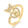 Butterfly & Heart Brass Micro Pave Cubic Zirconia Open Cuff Rings RJEW-P094-01G-1