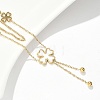 304 Stainless Steel Shell Pearl Clover Pendant Double Layered Necklaces for Women NJEW-U036-01G-3