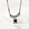 Natural Black Agate(Dyed & Heated) 304 Stainless Steel Rectangle Pendant Necklaces for Women WG07BA4-01-1