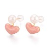 Heart Brass Natural Pearl Stud Earrings PEAR-N017-07A-1