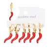 3 Pairs 304 Stainless Steel Enamel Horn of Plenty/Italian Horn Cornicello Hoop Dangle Earrings for Women EJEW-K279-06G-1