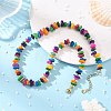 Dyed Natural Freshwater Shell Chip & Brass Beaded Necklaces NJEW-JN06409-1
