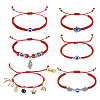 6Pcs 6 Styles Hamsa Hand & Evil Eye Glass & Resin & Alloy & Brass Beads Bracided Bead Bracelets & Charms Bracelets for Women BJEW-GA00009-1