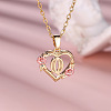 Brass Rose Flower Heart with Letter Pendant Necklaces FS-WGF6950-17-1