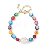 Dyed Natural Shell Nuggets & Shell Pearl Beaded Bracelets BJEW-JB14208-3