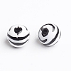 Chunky Bubblegum White and Black Acrylic Zebra Striped Style Heart Beads X-SACR-C020-42-4