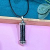 Zinc Alloy with Glass Hexagonal Bottle with Inner Natural Obsidian Chips Pendant Black PU Leather Cord Necklaces ZW0534-16-1