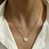 Natural Shell Heart Pendant Necklaces with Golden Stainless Steel Paperclip Chains EU3732-2-4