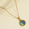 Stylish 304 Stainless Steel Pave Natural Paua Shell Flat Round Pendant Necklaces Simple Design Jewelry DP7329-3-1