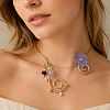 Adjustable Alloy & Resin Flower Spiral Cuff Choker Necklaces with Imitation Pearl WG54258-01-1