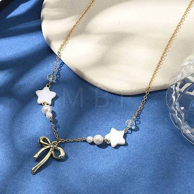 Alloy Crystal Rhinestone Bowknot Pendant Necklaces NJEW-TA00168-1